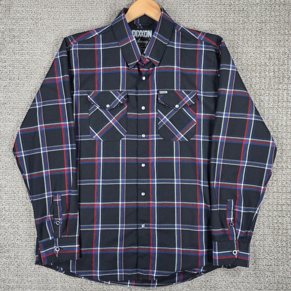 Dixxon Flannel Co Johnny's Saloon Thank A Veteran Plaid Shirt Mens XL Black